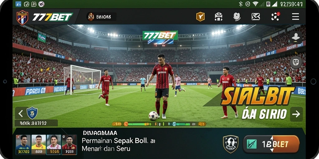 Screenshot menunjukkan aksi seru dalam permainan sepak bola di 777BET.