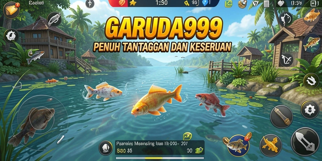 Screenshot GARUDA999 menampilkan pemain yang menangkap ikan besar di laut.